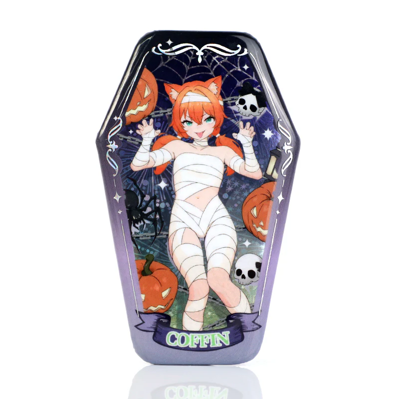 Custom Coffin-Shaped Glitter Holographic Button Pin - Image 4