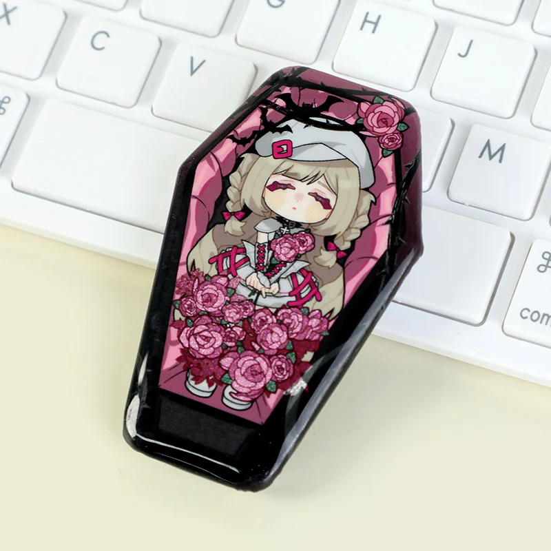 Custom Coffin-Shaped Glitter Holographic Button Pin - Image 6