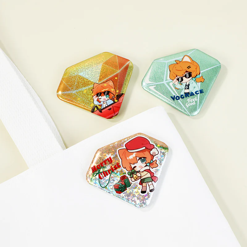 Custom Diamond-Shaped Glitter Holographic Button Pin - Image 4