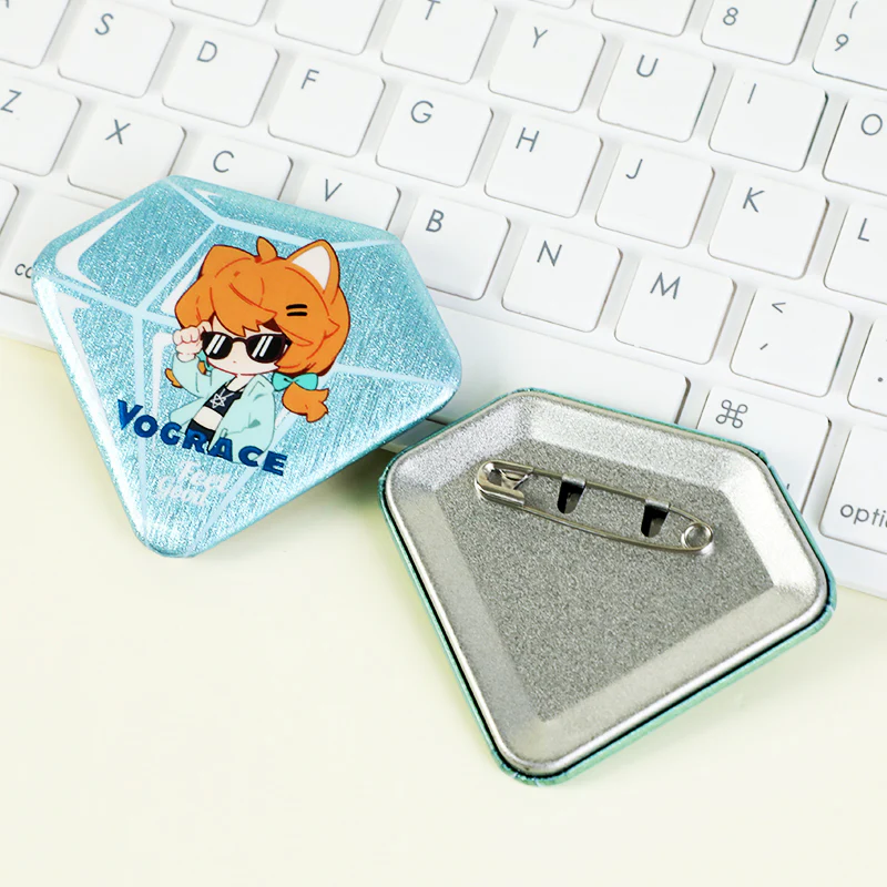 Custom Diamond-Shaped Glitter Holographic Button Pin - Image 5